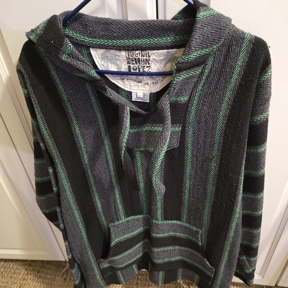 Black and Green Striped Baja Hoodie